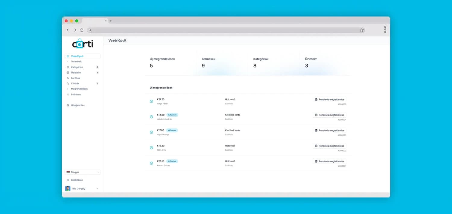 Carti kezelőfelület